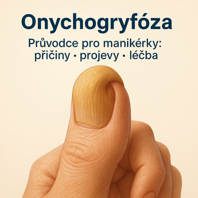 Onychogryfóza – realistická ilustrace drápovitého nehtu, edukativní vizuál pro manikérky