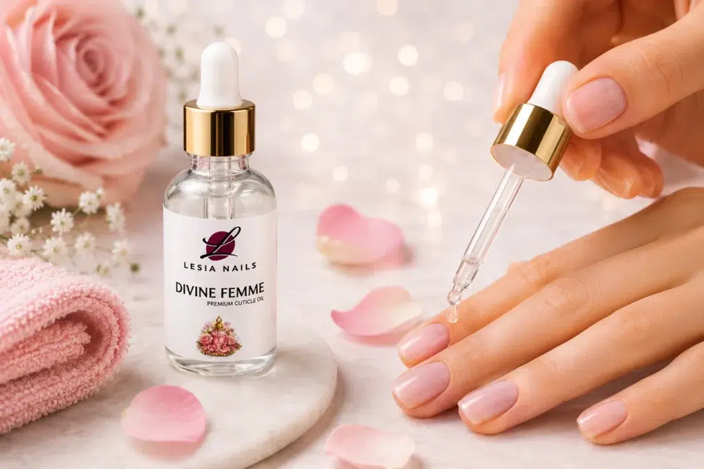 Aplikace nehtového olejíčku Divine Femme Lesia Nails na kůžičku kolem nehtů