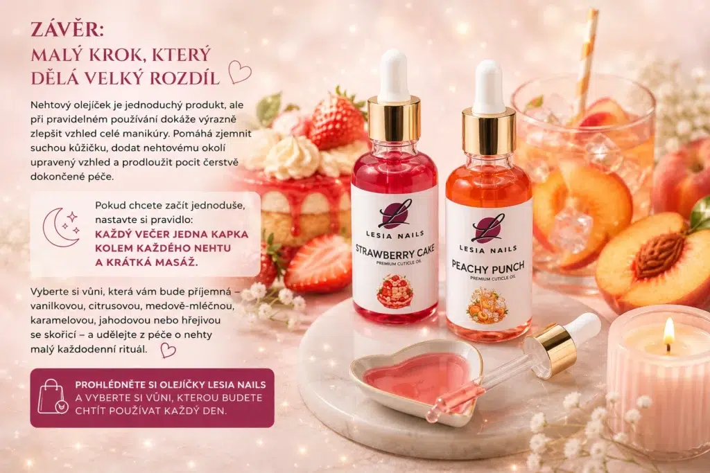 Nehtové olejíčky Strawberry Cake a Peachy Punch Lesia Nails jako každodenní péče o kůžičku