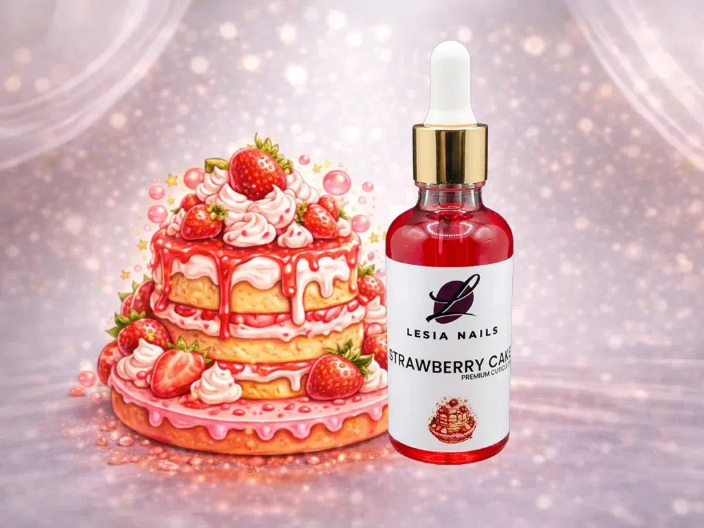 Olejíček na nehty s intenzivní vůní jahod a lehké vůně mléka a medu Strawberry cake.